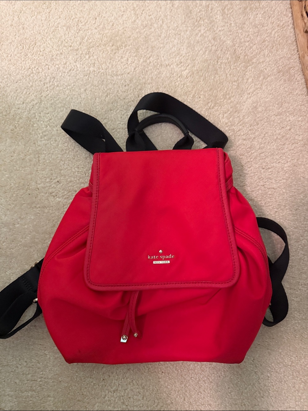 kate spade Red Nylon Drawstring Backpack with Flap